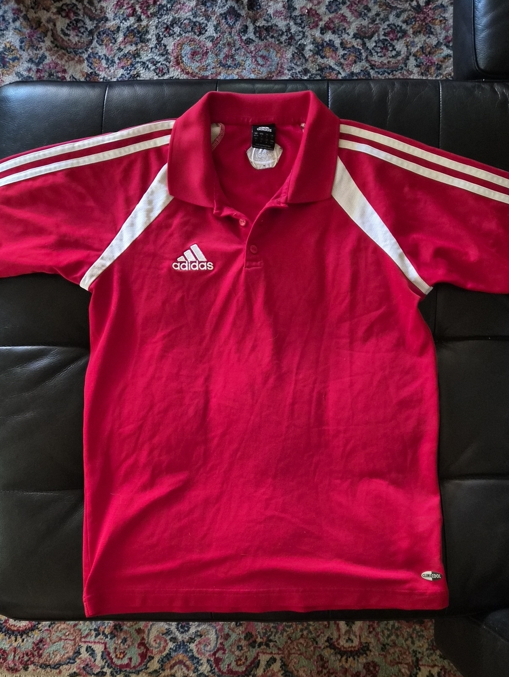 adidas Red Polo with White Stripe Accents